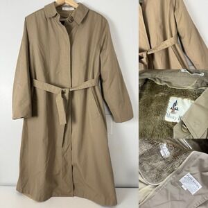 Misty Harbor Tan Beth Trench Long Coat Removable Faux Fur Lining Belt Sz 12 Peti